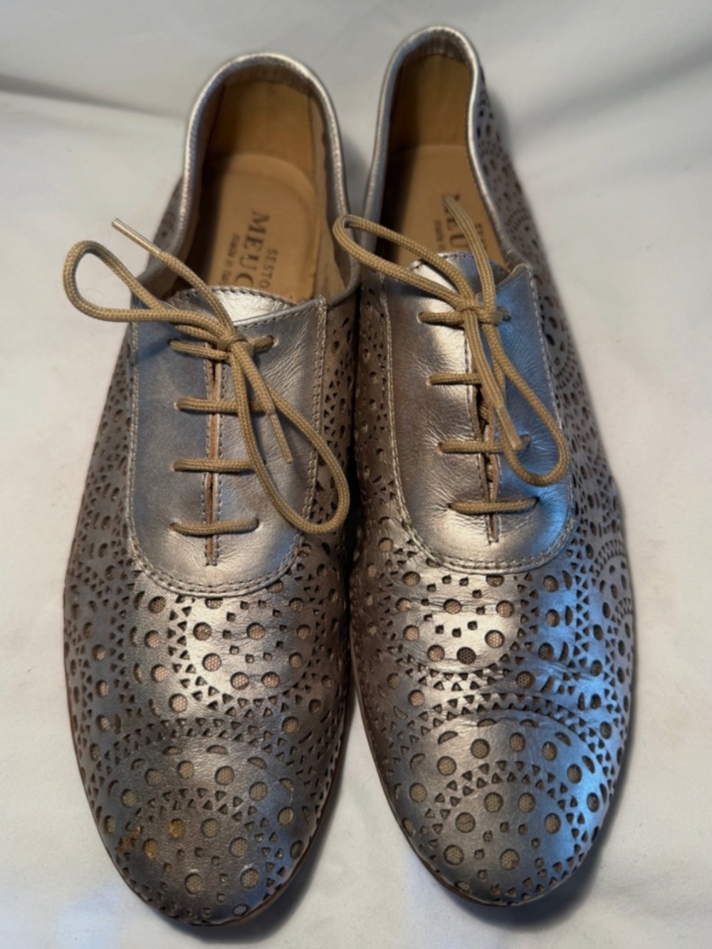 Vintage Sesto Meucci Silver Leather Dress Shoes Size 9M